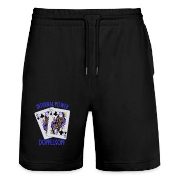 Doppelkopf: Geistige Stärke - Stanley/Stella Unisex Bio Joggingshorts Trainer  - Schwarz - Vorne - Nik (191cm) & Marisol (170cm)