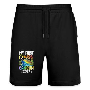 My First Cruise Cancun 2027 - Stanley/Stella Trainer Unisex Organic Jogging Shorts - black - Front - Nik (191cm) & Marisol (170cm)
