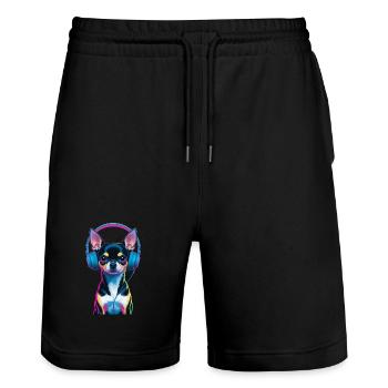 Chihuahua Kopfhörer - Stanley/Stella Unisex Bio Joggingshorts Trainer  - Schwarz - Vorne - Nik (191cm) & Marisol (170cm)