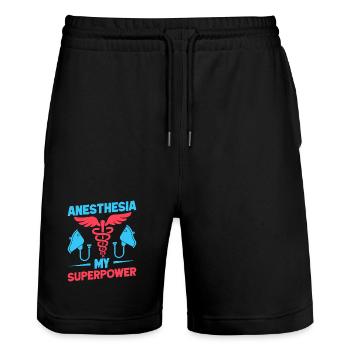 Anesthesiologist My Superpower Anesthesia - Stanley/Stella Unisex Bio Joggingshorts Trainer  - Schwarz - Vorne - Nik (191cm) & Marisol (170cm)