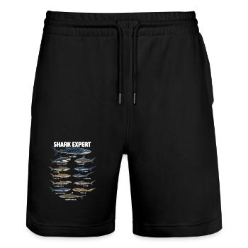 Hai-Experte Meeresbiologie-Humor - Stanley/Stella Unisex Bio Joggingshorts Trainer  - Schwarz - Vorne - Nik (191cm) & Marisol (170cm)