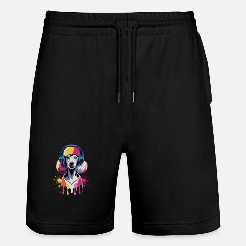 Pudel mit Kopfhörer - Stanley/Stella Unisex Bio Joggingshorts Trainer  - Schwarz