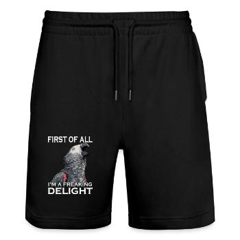 Graupapagei Vogel Humor Frecher Papagei Sarkasmus - Stanley/Stella Unisex Bio Joggingshorts Trainer  - Schwarz - Vorne - Nik (191cm) & Marisol (170cm)