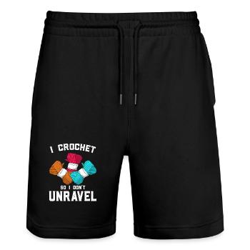 Crochet & Chill – crochet au lieu de paniquer - Short de jogging bio TRAINER Stanley/Stella unisexe - noir - Devant - Nik (191cm) & Marisol (170cm)