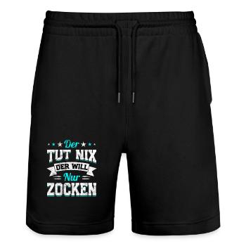 Der Tut Nix Der Will Nur Zocken - Stanley/Stella Unisex Bio Joggingshorts Trainer  - Schwarz - Vorne - Nik (191cm) & Marisol (170cm)