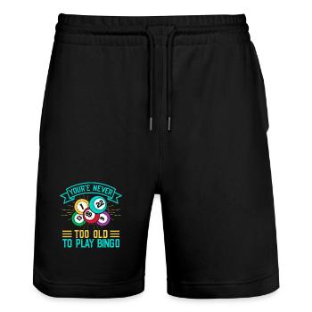 Bingo Game Never Too Old To Play Bingo - Stanley/Stella Unisex Bio Joggingshorts Trainer  - Schwarz - Vorne - Nik (191cm) & Marisol (170cm)