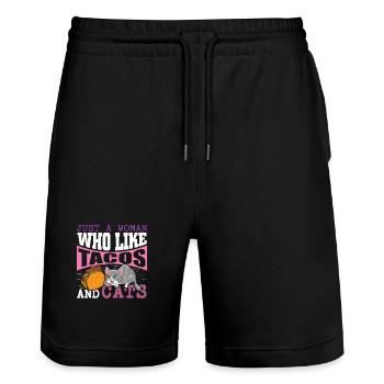 Taco Cat Domestic Cat Kitty Cat Owner - Stanley/Stella Trainer Unisex Organic Jogging Shorts - black - Front - Nik (191cm) & Marisol (170cm)