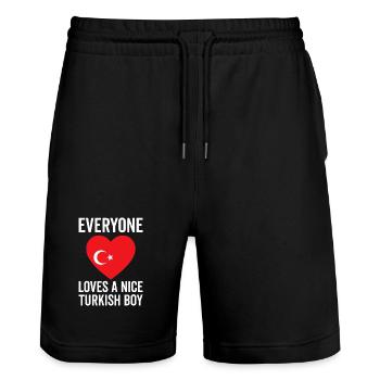Jeder liebt einen türkischen Jungen - Stanley/Stella Unisex Bio Joggingshorts Trainer  - Schwarz - Vorne - Nik (191cm) & Marisol (170cm)