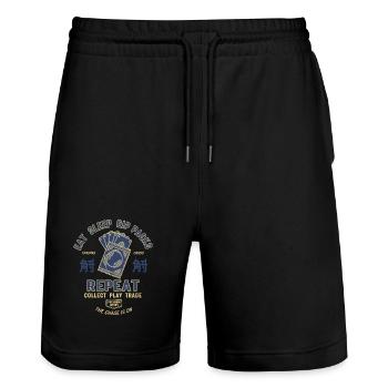 Eat Sleep Rip Packs Trading Cards Repeat - Stanley/Stella Trainer Unisex Organic Jogging Shorts - black - Front - Nik (191cm) & Marisol (170cm)