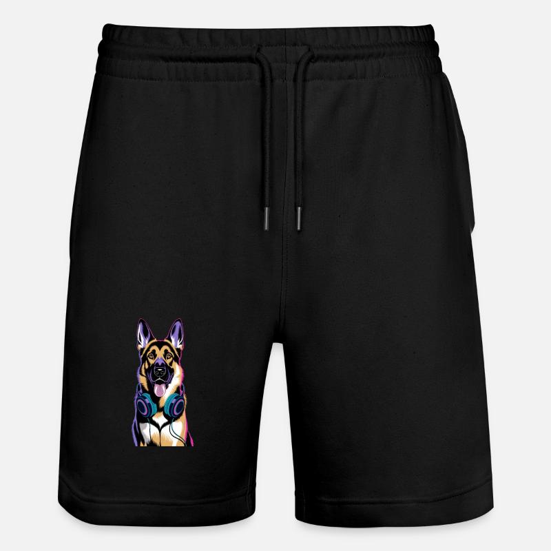 Deutscher Schäferhund mit Kopfhörer - Stanley/Stella Unisex Bio Joggingshorts Trainer - Schwarz