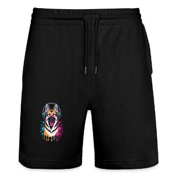 Berger allemand avec casque - Short de jogging bio TRAINER Stanley/Stella unisexe - noir - Devant - Nik (191cm) & Marisol (170cm)