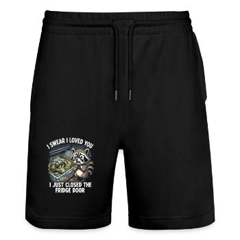 ADHS Waschbär Gemüsefach Kühlschrank Lustig - Stanley/Stella Unisex Bio Joggingshorts Trainer  - Schwarz - Vorne - Nik (191cm) & Marisol (170cm)