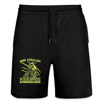 Budgie Wellensittich Australischer Sittich Budgie  - Stanley/Stella Unisex Bio Joggingshorts Trainer  - Schwarz - Vorne - Nik (191cm) & Marisol (170cm)