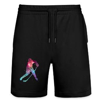 Eishockey Spieler Weltraum Kinder Eishockeyspieler - Stanley/Stella Trainer Unisex Organic Jogging Shorts - black - Front - Nik (191cm) & Marisol (170cm)