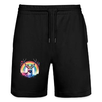 Sika Deer Gift - Stanley/Stella Trainer Unisex Organic Jogging Shorts - black - Front - Nik (191cm) & Marisol (170cm)