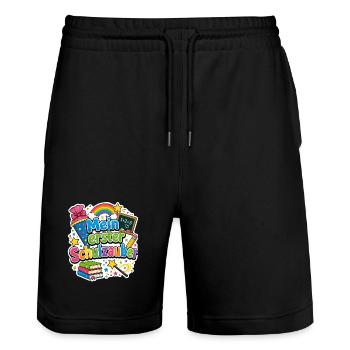 Schulkind 2026 Einschulung 2026 Schulanfang - Stanley/Stella Unisex Bio Joggingshorts Trainer  - Schwarz - Vorne - Nik (191cm) & Marisol (170cm)