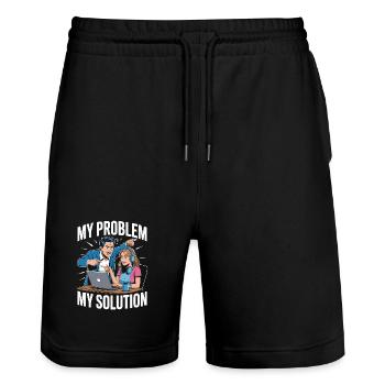 Remote Developer My Problem My Pictogram Mom Dad - Stanley/Stella Unisex Bio Joggingshorts Trainer  - Schwarz - Vorne - Nik (191cm) & Marisol (170cm)