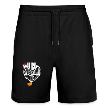 Chicken Whisperer Chicken Chicken Keeper Chickens - Stanley/Stella Trainer Unisex Organic Jogging Shorts - black - Front - Nik (191cm) & Marisol (170cm)