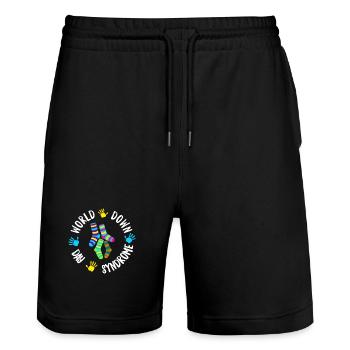 Welt-Down-Syndrom-Sockenkreis - Stanley/Stella Unisex Bio Joggingshorts Trainer  - Schwarz - Vorne - Nik (191cm) & Marisol (170cm)