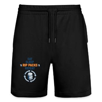 Eat Sleep Rip Packs Repeat-Sammelkarten-Booster - Stanley/Stella Unisex Bio Joggingshorts Trainer  - Schwarz - Vorne - Nik (191cm) & Marisol (170cm)