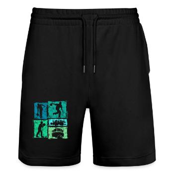 Bowling Skittles Retro Graphic for Bowlers - Stanley/Stella Trainer Unisex Organic Jogging Shorts - black - Front - Nik (191cm) & Marisol (170cm)