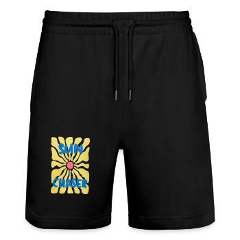 Sun Chaser – Design Rétro Fleur de Soleil - Stanley/Stella Trainer Unisex Organic Jogging Shorts - black - Front - Nik (191cm) & Marisol (170cm)