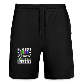 Meine Frau Liebt Karneval Deshalb Bin Ich Hier - Stanley/Stella Unisex Bio Joggingshorts Trainer  - Schwarz - Vorne - Nik (191cm) & Marisol (170cm)