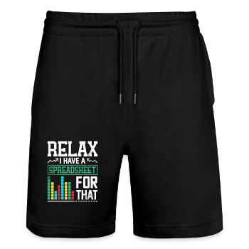 Relax, I have a spreadsheet - Stanley/Stella Trainer Unisex Organic Jogging Shorts - black - Front - Nik (191cm) & Marisol (170cm)