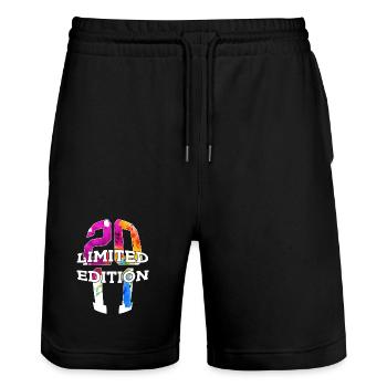 LIMITED EDITION 2011 15 JAHRE 15. GEBURTSTAG - Stanley/Stella Unisex Bio Joggingshorts Trainer  - Schwarz - Vorne - Nik (191cm) & Marisol (170cm)