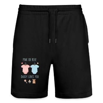 Gender Reveal Pink Or Blue Daddy Loves You Team - Stanley/Stella Trainer Unisex Organic Jogging Shorts - black - Front - Nik (191cm) & Marisol (170cm)