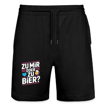 beer to me or to beer flirt single party malle - Stanley/Stella Trainer Unisex Organic Jogging Shorts - black - Front - Nik (191cm) & Marisol (170cm)