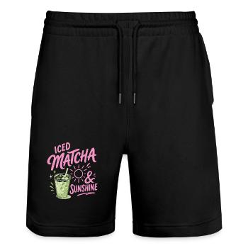 Iced Matcha Sunshine - Summer Drink - Stanley/Stella Trainer Unisex Organic Jogging Shorts - black - Front - Nik (191cm) & Marisol (170cm)
