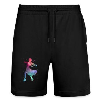 Geige Violinist Weltraum Damen Mädchen Violine - Stanley/Stella Unisex Bio Joggingshorts Trainer  - Schwarz - Vorne - Nik (191cm) & Marisol (170cm)