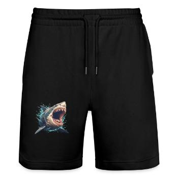 Sharks Shark - Stanley/Stella Trainer Unisex Organic Jogging Shorts - black - Front - Nik (191cm) & Marisol (170cm)
