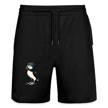 Puffin with cap - Stanley/Stella Trainer Unisex Organic Jogging Shorts - black - Front - Nik (191cm) & Marisol (170cm)