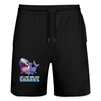 Sharks Shark - Stanley/Stella Trainer Unisex Organic Jogging Shorts - black - Front - Nik (191cm) & Marisol (170cm)