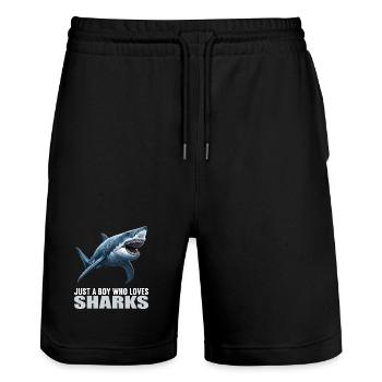 Sharks Shark - Stanley/Stella Trainer Unisex Organic Jogging Shorts - black - Front - Nik (191cm) & Marisol (170cm)