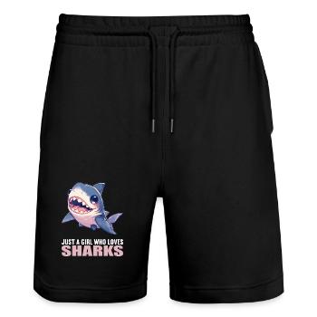 Sharks Shark - Stanley/Stella Trainer Unisex Organic Jogging Shorts - black - Front - Nik (191cm) & Marisol (170cm)