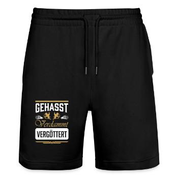 Gehasst VerdammT Vergottet - Stanley/Stella Unisex Bio Joggingshorts Trainer  - Schwarz - Vorne - Nik (191cm) & Marisol (170cm)
