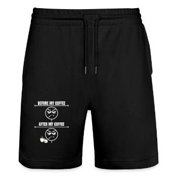 Lustige Sarkastische Vorher Nach dem Kaffee - Stanley/Stella Unisex Bio Joggingshorts Trainer  - Schwarz - Vorne - Nik (191cm) & Marisol (170cm)