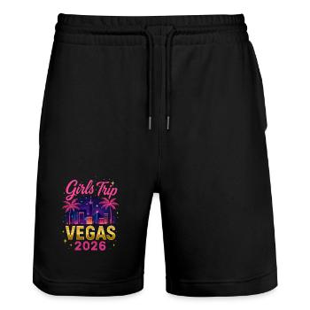 Girls Trip Vegas 2026 - Stanley/Stella Unisex Bio Joggingshorts Trainer  - Schwarz - Vorne - Nik (191cm) & Marisol (170cm)