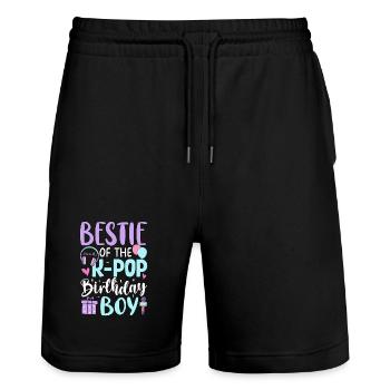 Bestie of The K-Pop Birthday Boy - Stanley/Stella Unisex Bio Joggingshorts Trainer  - Schwarz - Vorne - Nik (191cm) & Marisol (170cm)