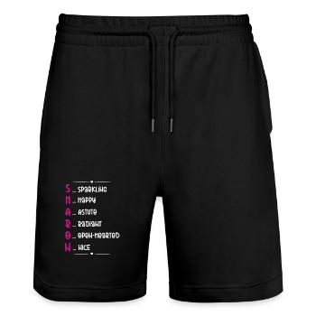Sharon-Namensgedicht - Stanley/Stella Unisex Bio Joggingshorts Trainer  - Schwarz - Vorne - Nik (191cm) & Marisol (170cm)