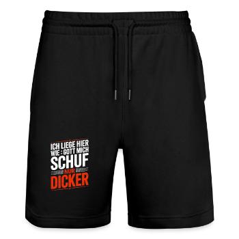  Ich Liege Hier Wie Gott Mich Schuf Nur Dicker - Stanley/Stella Unisex Bio Joggingshorts Trainer  - Schwarz - Vorne - Nik (191cm) & Marisol (170cm)