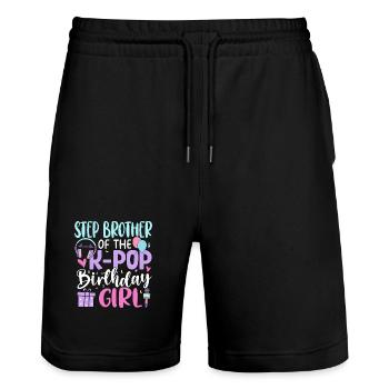 Step Brother of The K-Pop Birthday Girl - Stanley/Stella Unisex Bio Joggingshorts Trainer  - Schwarz - Vorne - Nik (191cm) & Marisol (170cm)