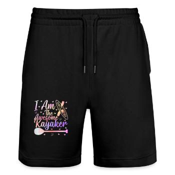 Kayak en canoë - Je suis le kayakiste génial - Short de jogging bio TRAINER Stanley/Stella unisexe - noir - Devant - Nik (191cm) & Marisol (170cm)