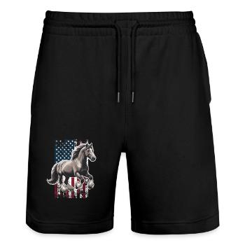 Belgian Draft US Belgisches Zugpferd - Stanley/Stella Unisex Bio Joggingshorts Trainer  - Schwarz - Vorne - Nik (191cm) & Marisol (170cm)