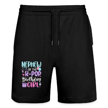 Neveu de la fille d’anniversaire K-Pop - Short de jogging bio TRAINER Stanley/Stella unisexe - noir - Devant - Nik (191cm) & Marisol (170cm)