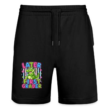 Auf Wiedersehen CP Hallo CE1 | Niedliches Krokodil - Stanley/Stella Unisex Bio Joggingshorts Trainer  - Schwarz - Vorne - Nik (191cm) & Marisol (170cm)