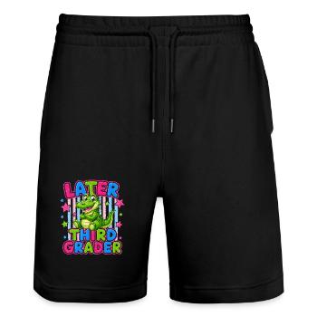 Auf Wiedersehen CE2 Hallo CM1 | Niedliches Krokodil - Stanley/Stella Unisex Bio Joggingshorts Trainer  - Schwarz - Vorne - Nik (191cm) & Marisol (170cm)